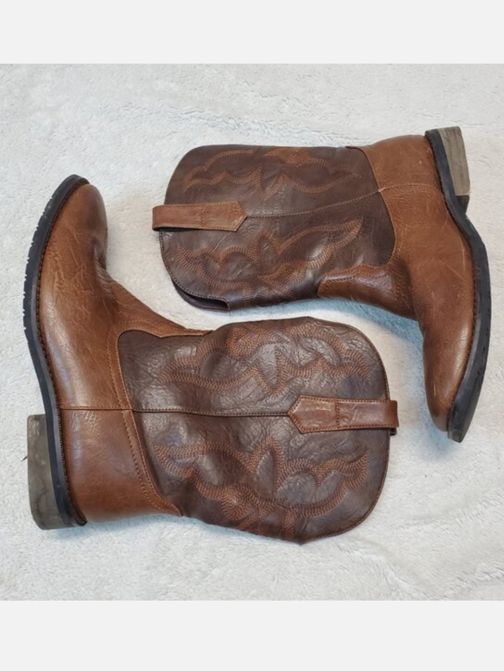 Men Brown‎ Tan Leather Stitched Boots Men 9.5 Classic Western Cowboy Equestrian